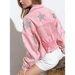 NWT Sparkling Bling Swarovski Crystal Rhinestone Pink Jacket Bustier Cow…